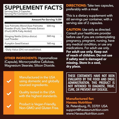 Havasu Nutrition Saw Palmetto for Men DHT Blocker Prostate Health Supplement 120 Count