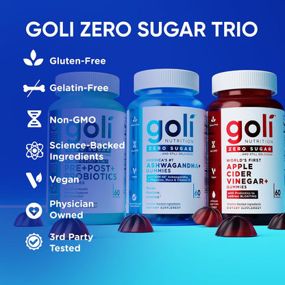Goli Zero Sugar Trio Dietary Supplement Gummies