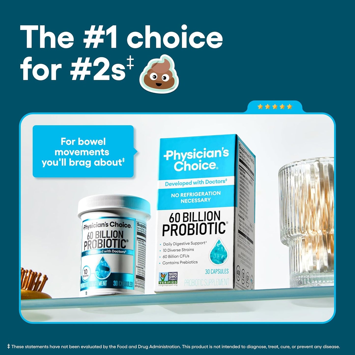 Physician's CHOICE Probiotic Supplement 60 Billion CFU Organic Prebiotics 30ct