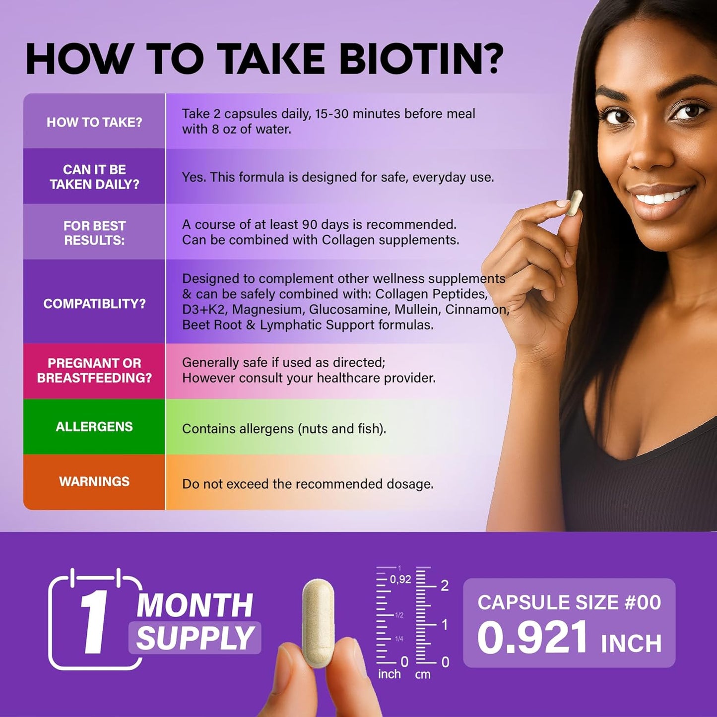 NutraHarmony Biotin Collagen Hyaluronic Acid Keratin Hair Growth Supplement 25000mcg