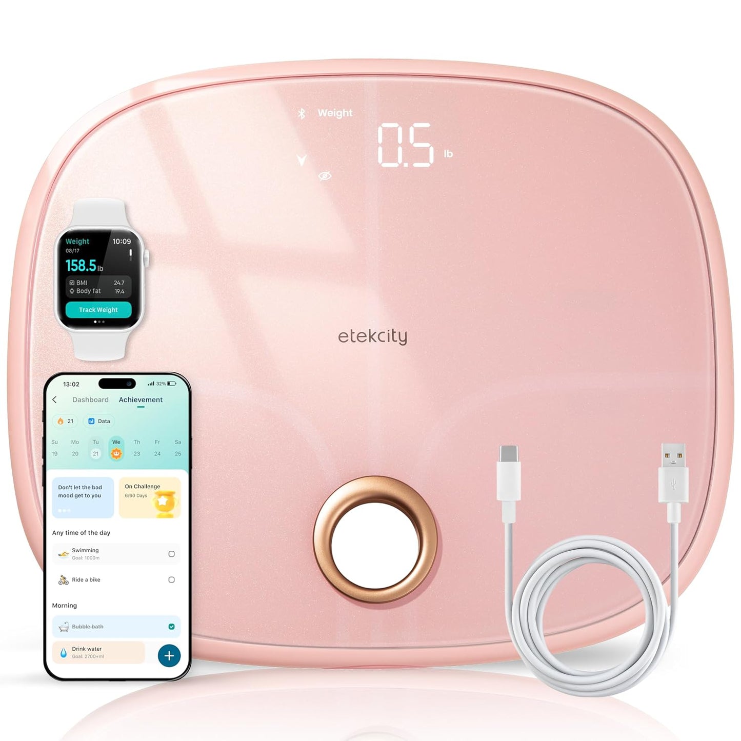 Etekcity Smart Scale Body Weight Fat BMI 400 lb Capacity Bluetooth LED Tempered Glass