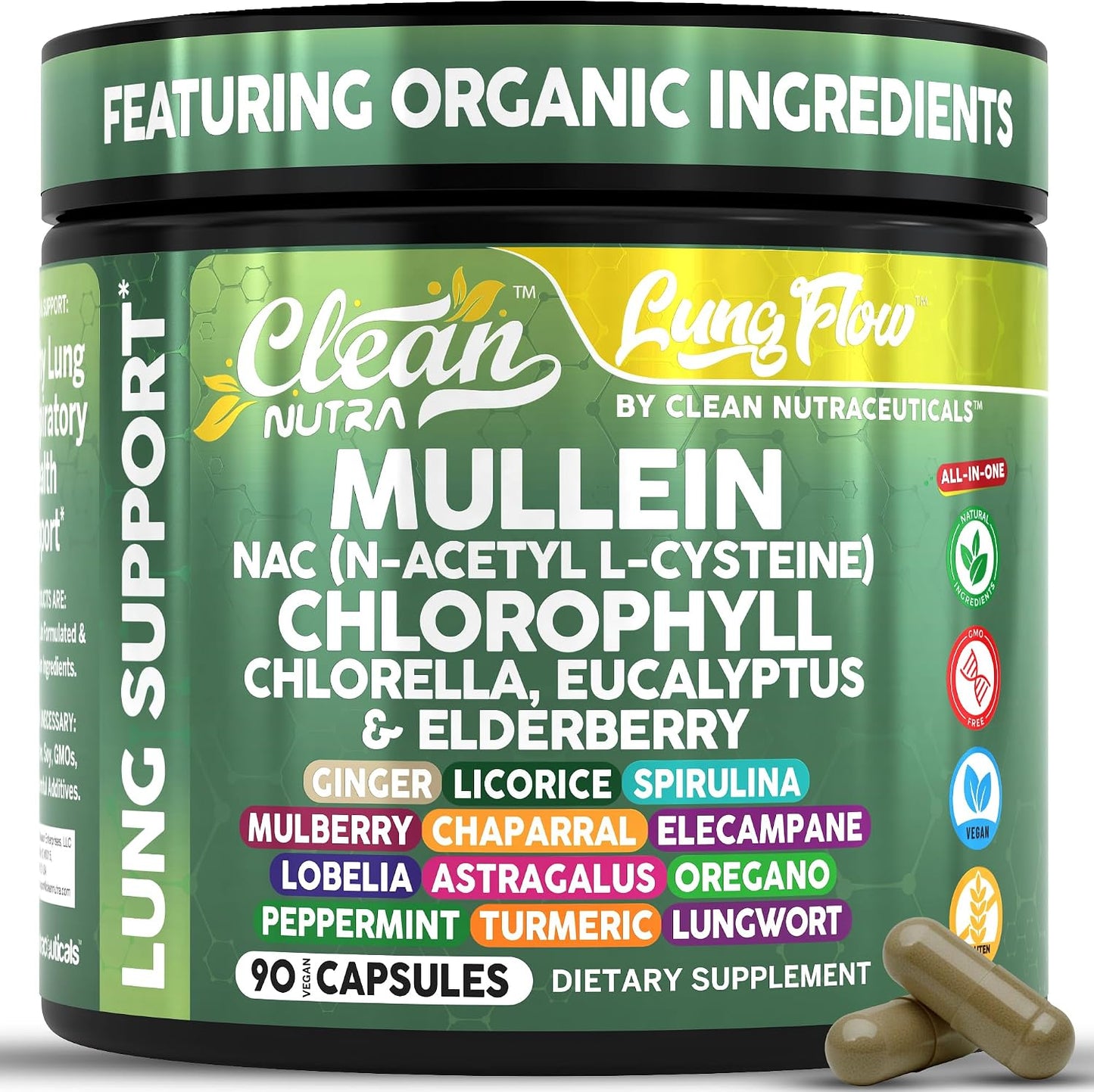 Clean Nutraceuticals Mullein Leaf Respiratory Support Capsules