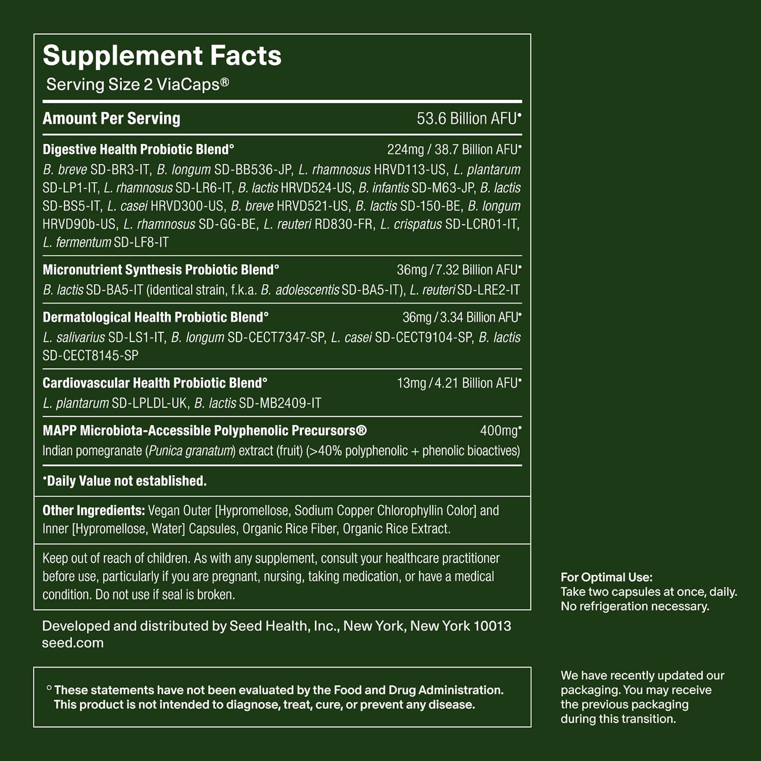 Seed DS-01 Daily Synbiotic Prebiotic Probiotic Supplement 60ct