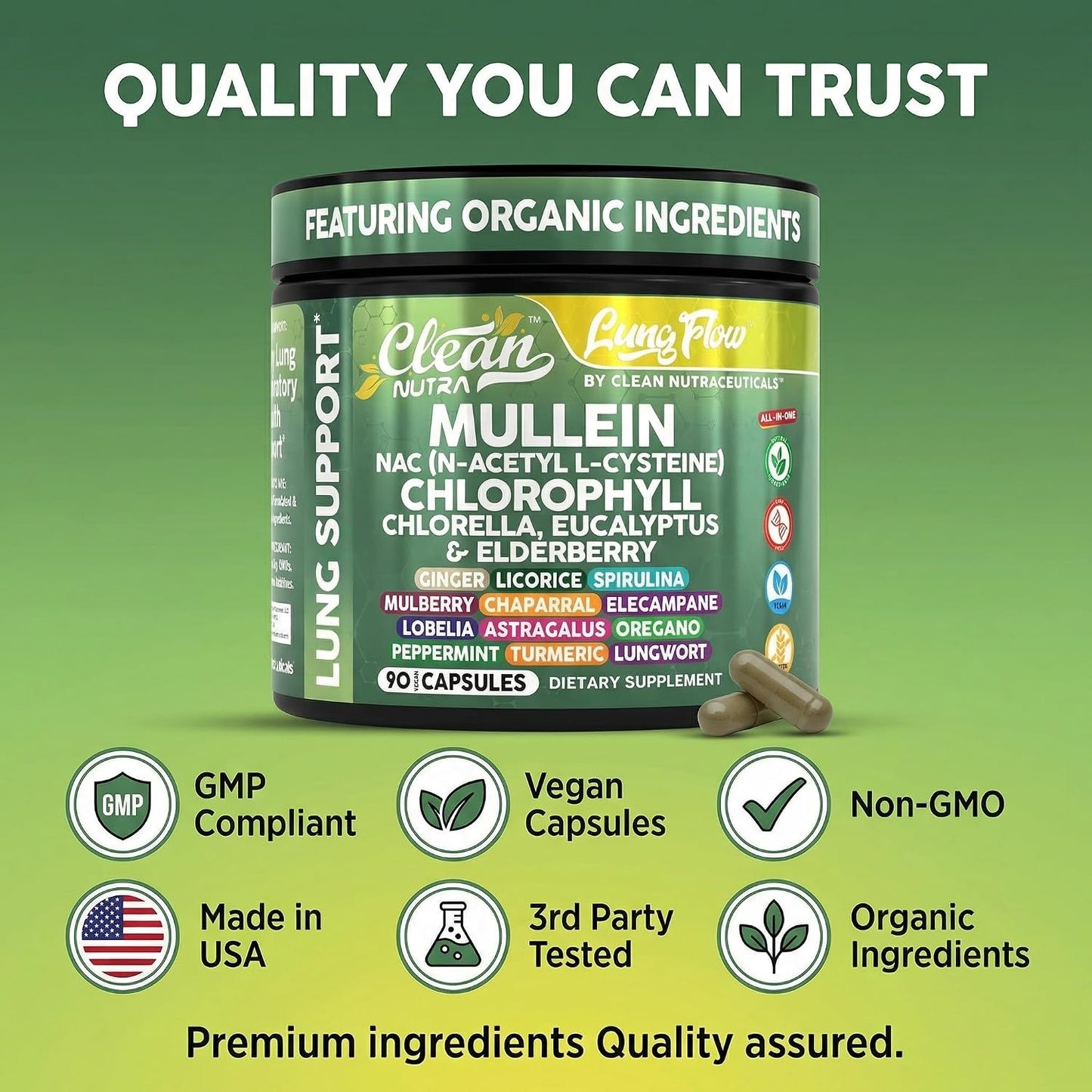 Clean Nutraceuticals Mullein Leaf Respiratory Support Capsules