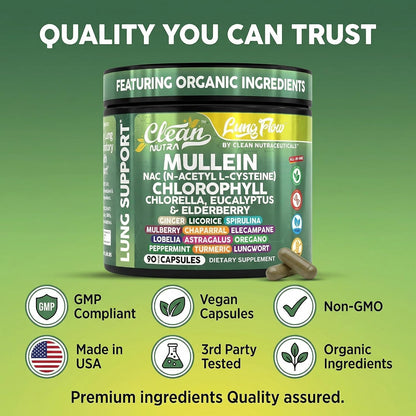 Clean Nutraceuticals Mullein Leaf Respiratory Support Capsules