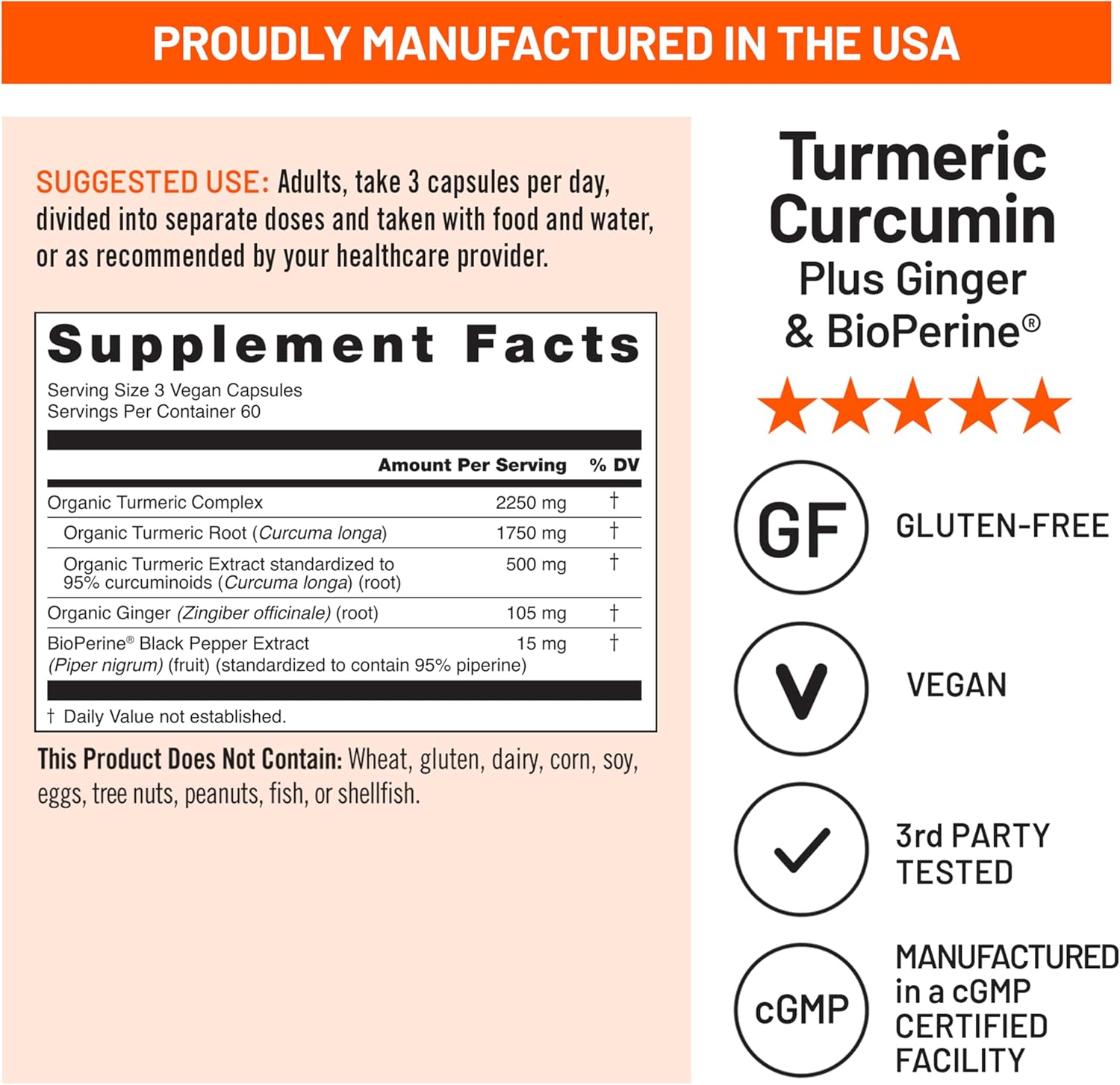 NatureWise Curcumin Turmeric 2250mg 95% Curcuminoids BioPerine 180 Count