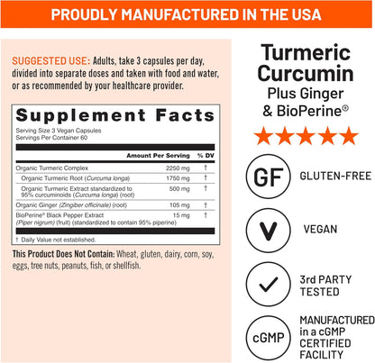 NatureWise Curcumin Turmeric 2250mg 95% Curcuminoids BioPerine 180 Count