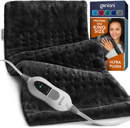 GENIANI Electric Heating Pad Microplush Auto Shut Off Machine Washable for Back Pain Cramps Neck Shoulder Relief