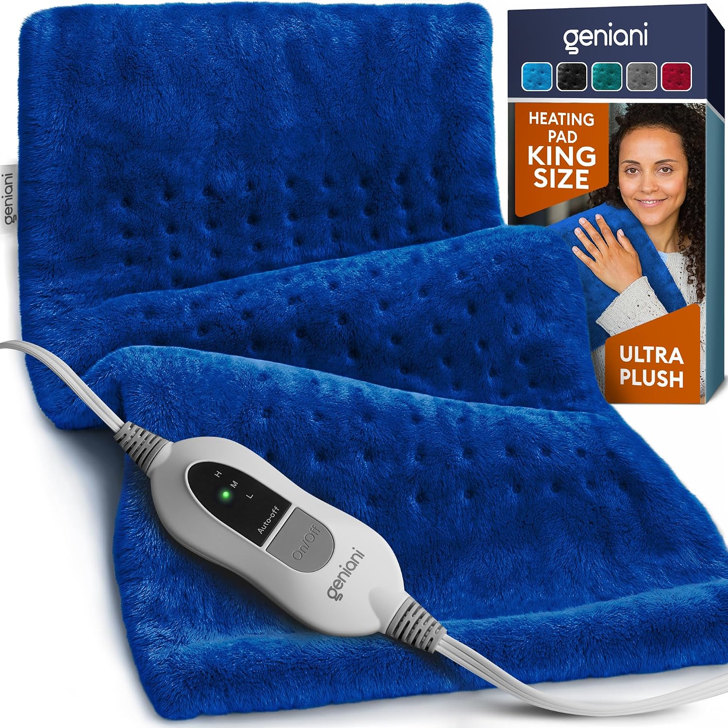 GENIANI Electric Heating Pad Microplush Auto Shut Off Machine Washable for Back Pain Cramps Neck Shoulder Relief