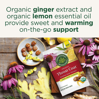 Traditional Medicinals Throat Coat Lemon Ginger Respiratory Support Lozenges