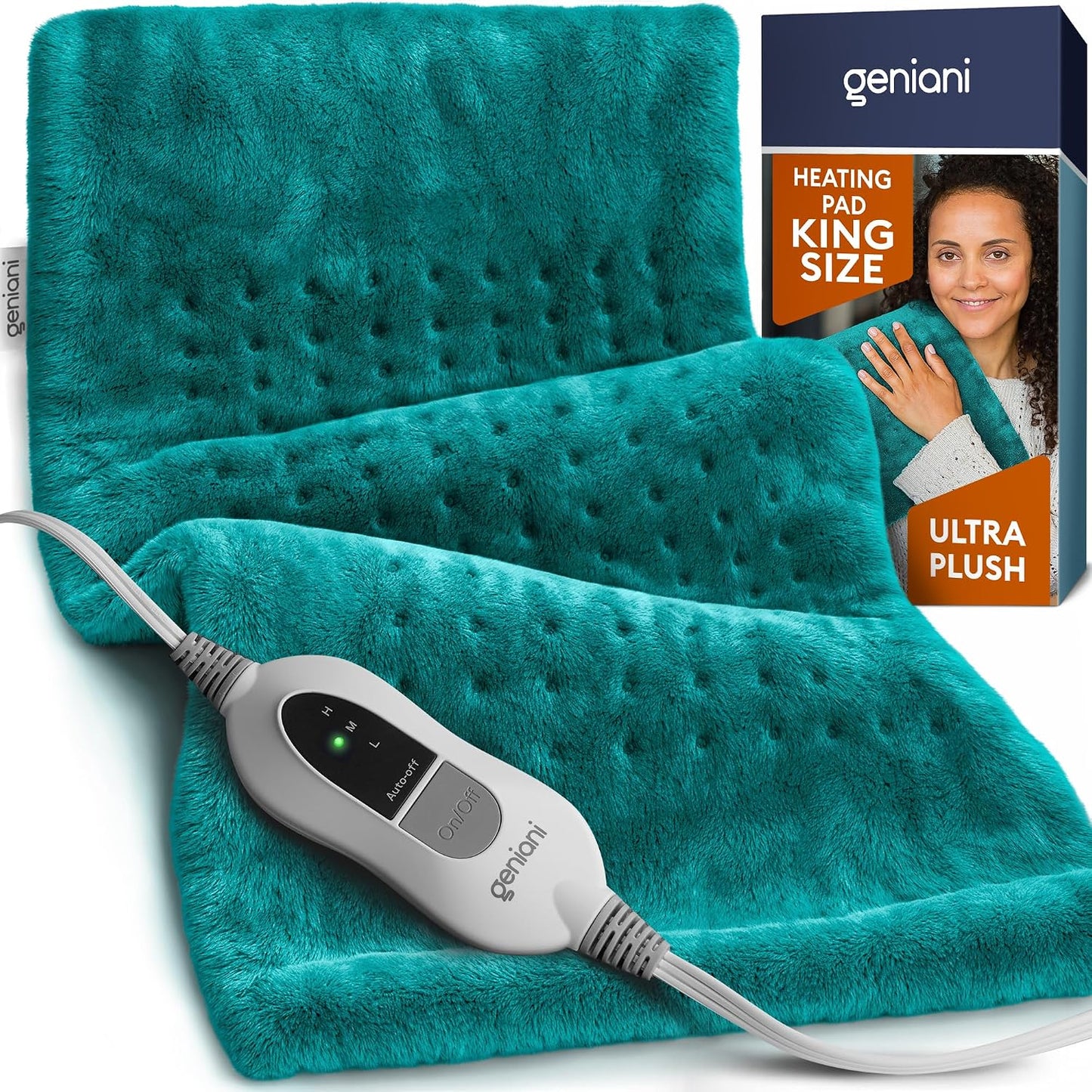 GENIANI Electric Heating Pad Microplush Auto Shut Off Machine Washable for Back Pain Cramps Neck Shoulder Relief