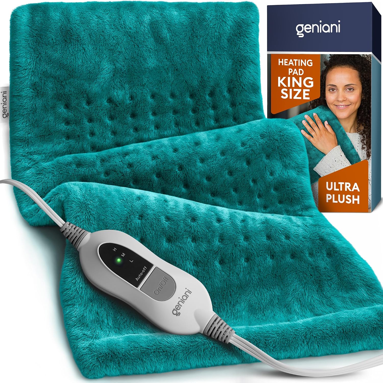 GENIANI Electric Heating Pad Microplush Auto Shut Off Machine Washable for Back Pain Cramps Neck Shoulder Relief