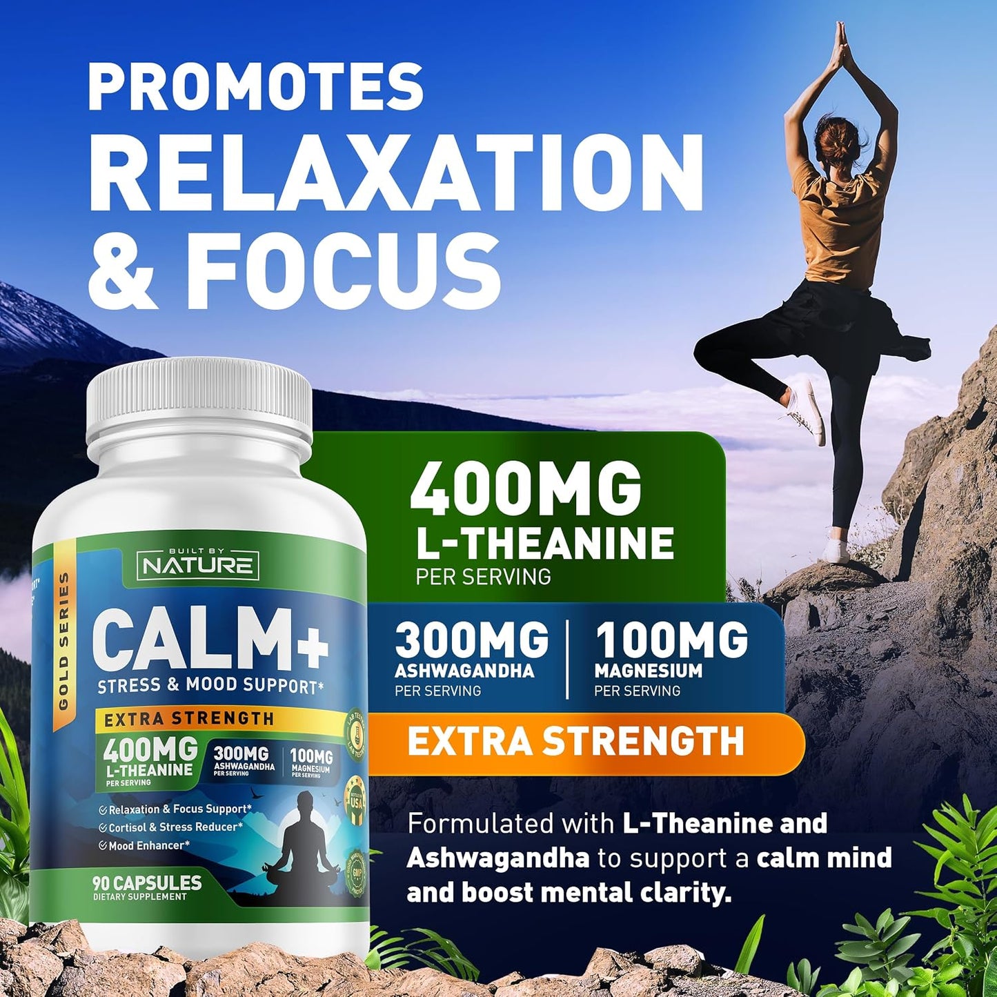 Built by Nature Calm+ Stress Mood Support Supplement Capsules 90 Count