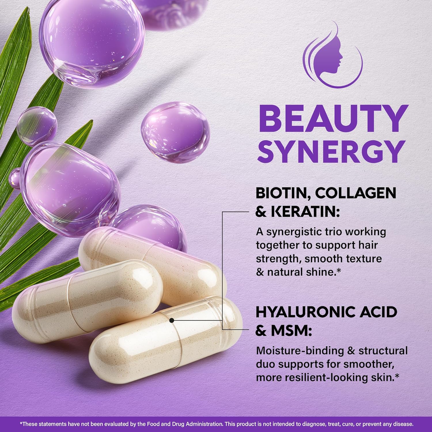 NutraHarmony Biotin Collagen Hyaluronic Acid Keratin Hair Growth Supplement 25000mcg