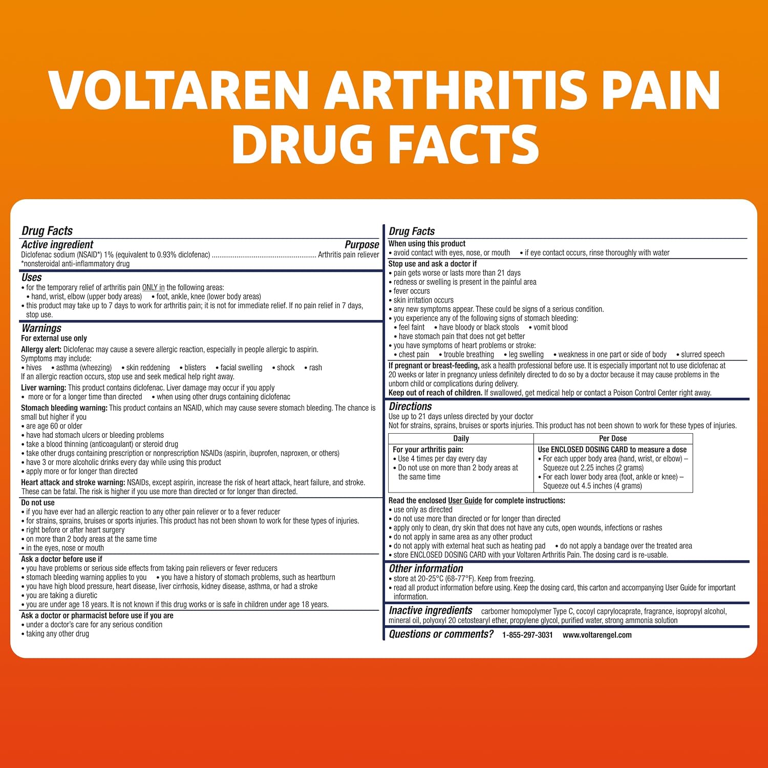 Voltaren Arthritis Pain Gel Diclofenac Topical Relief 3.5 oz 2 Pack