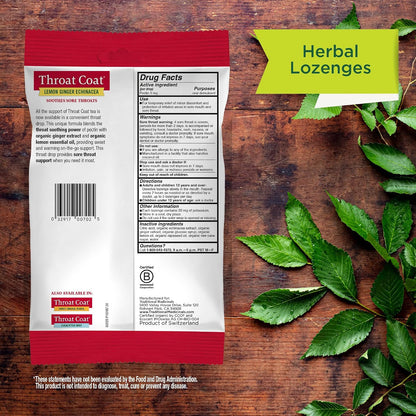 Traditional Medicinals Throat Coat Lemon Ginger Respiratory Support Lozenges