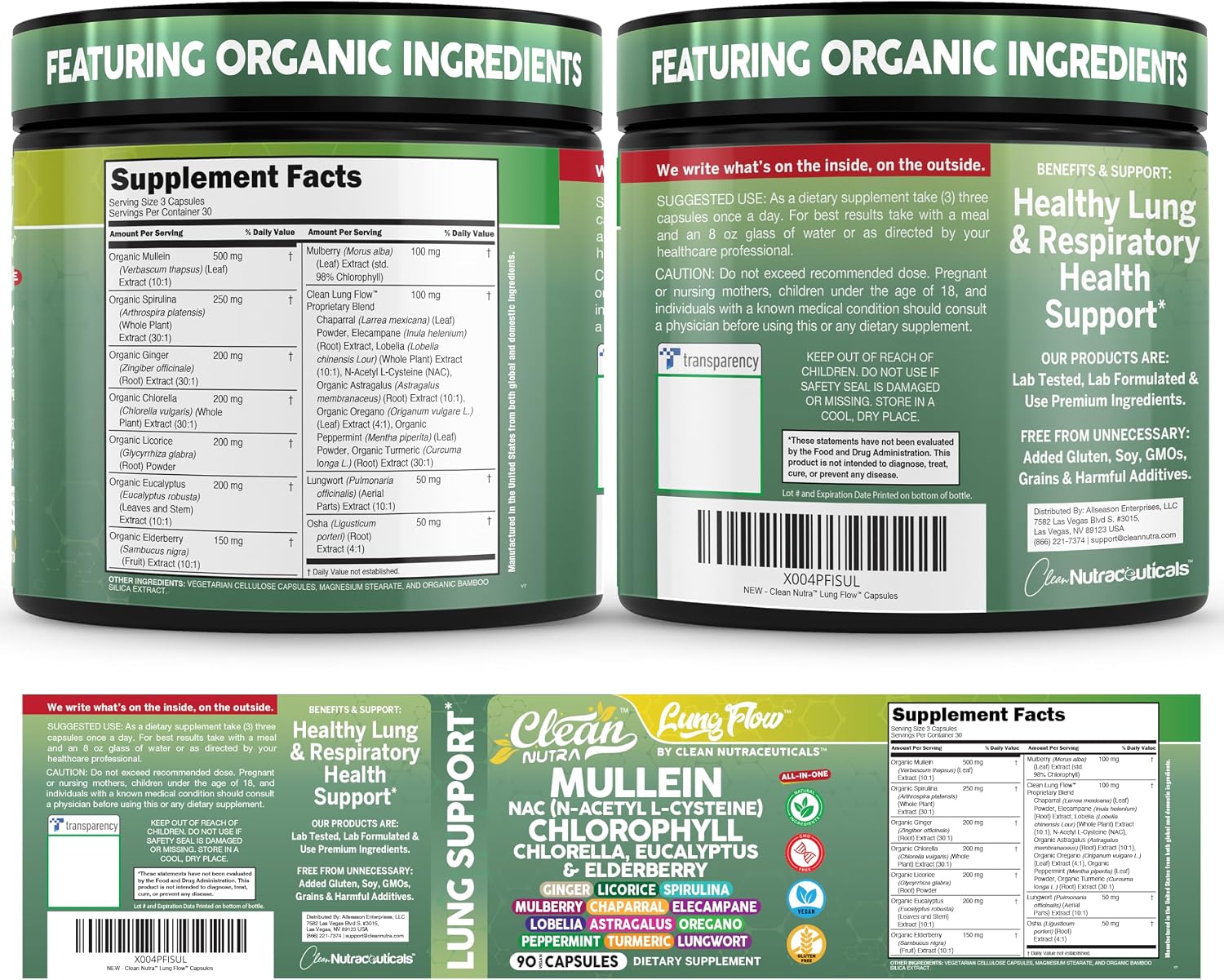 Clean Nutraceuticals Mullein Leaf Respiratory Support Capsules