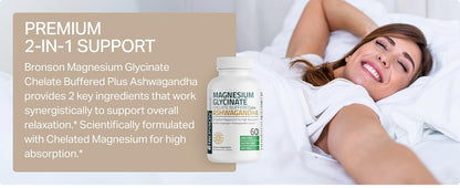 Bronson Magnesium Glycinate Ashwagandha Stress Mood Support Tablets 60 Count