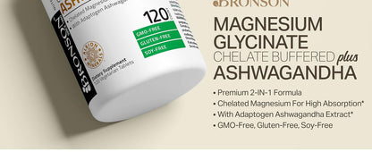 Bronson Magnesium Glycinate Ashwagandha Stress Mood Support Tablets 60 Count