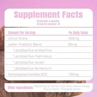 LEEFAR Women's probiotic gummies with slippery elm for gut health, pineapple flavor, 60 count, dietary supplement for digestive support