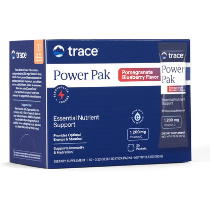 Trace Minerals Power Pak Electrolyte Powder Packets 1200mg Vitamin C Acai Berry 30 Count