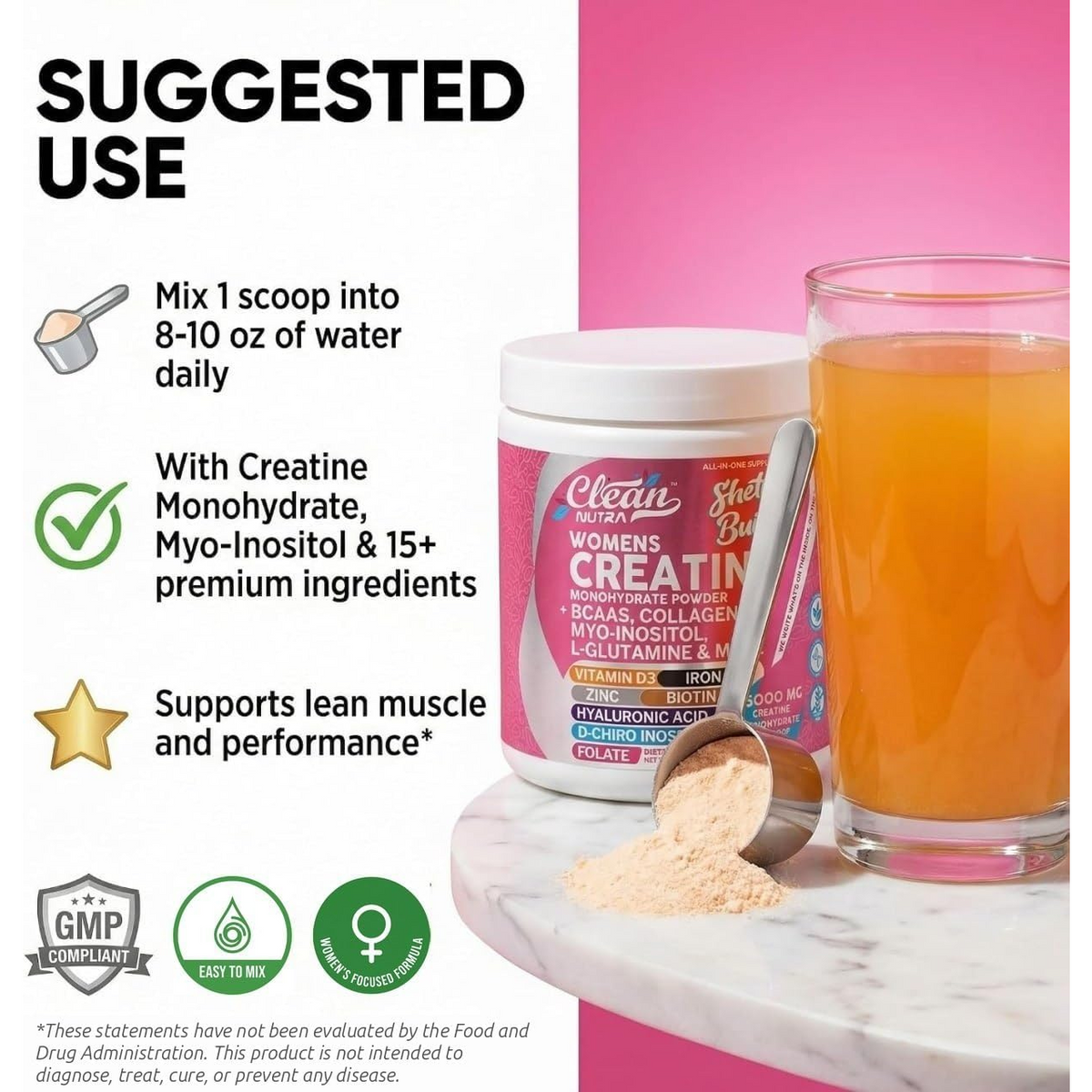 Creatine Monohydrate and BCAA Powder for Women