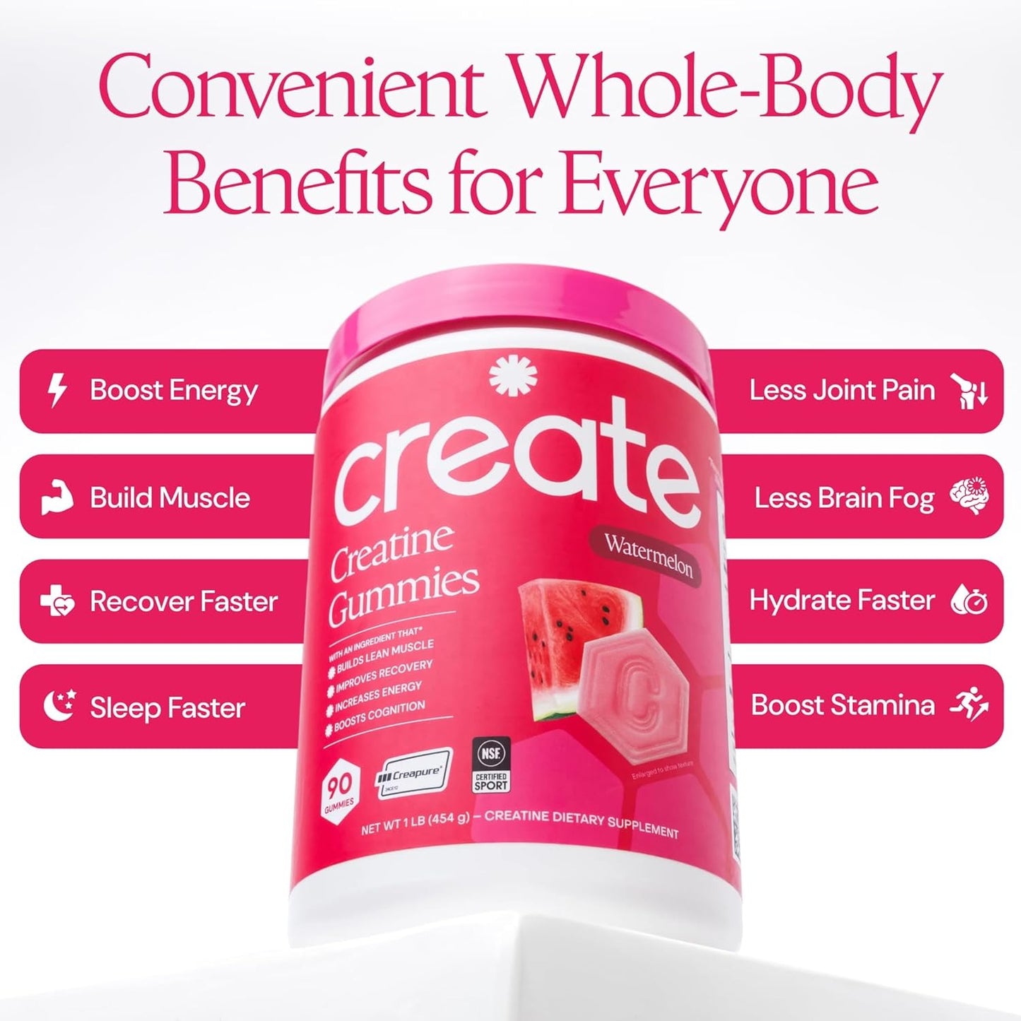 Create Creatine Monohydrate Gummies 1.5 g Strength Endurance & Focus Support Vegan 90 Gummies