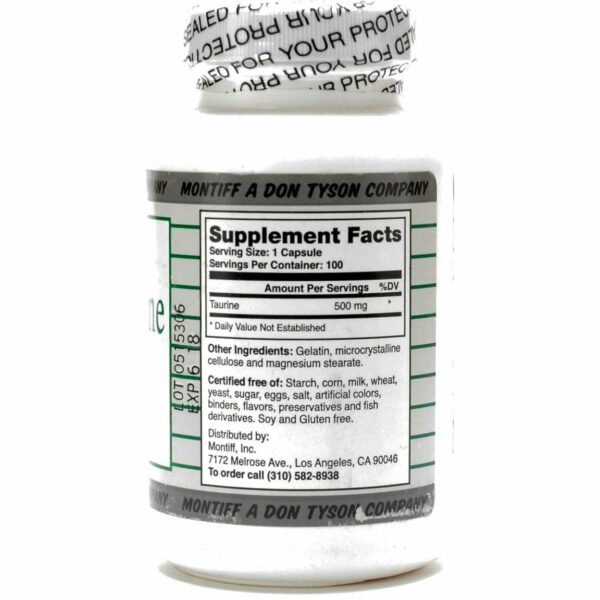 Pure Taurine 500 mg 100 caps by Montiff - Image 2