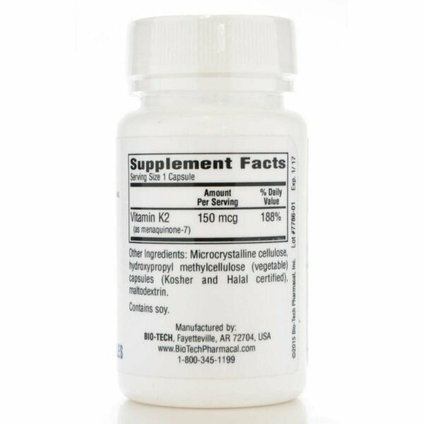 MK-7 (Vitamin K2) 150 mcg 100 caps by Bio-Tech - Image 2