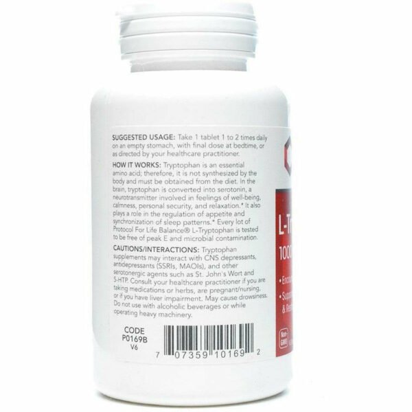 L-Tryptophan 1000 mg 60 tabs by Protocol For Life Balance - Image 3