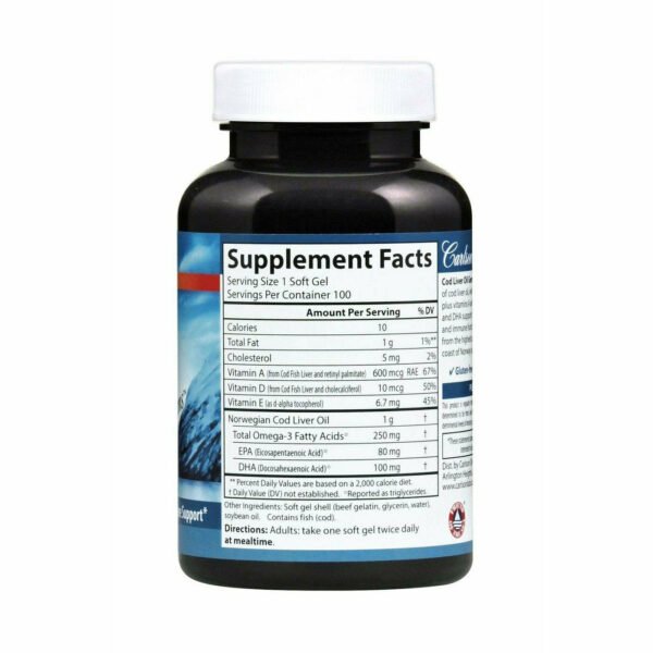 Super Cod Liver Oil 1000 mg 100 gels by Carlson Labs - Image 2
