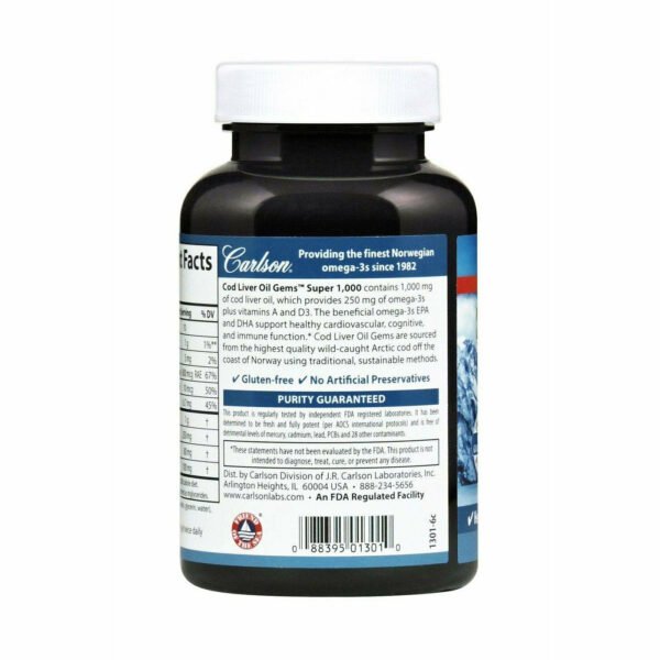 Super Cod Liver Oil 1000 mg 100 gels by Carlson Labs - Image 3