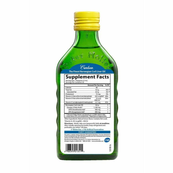 Cod Liver Oil Lemon 8.4 fl oz by Carlson Labs - Image 2