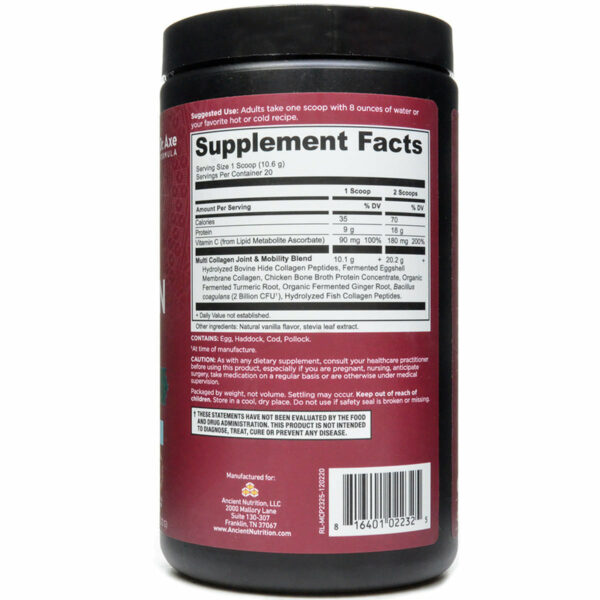 Multi Collagen Protein Joint & Mobility Vanilla 20 serv By Ancient Nutrition - Image 2