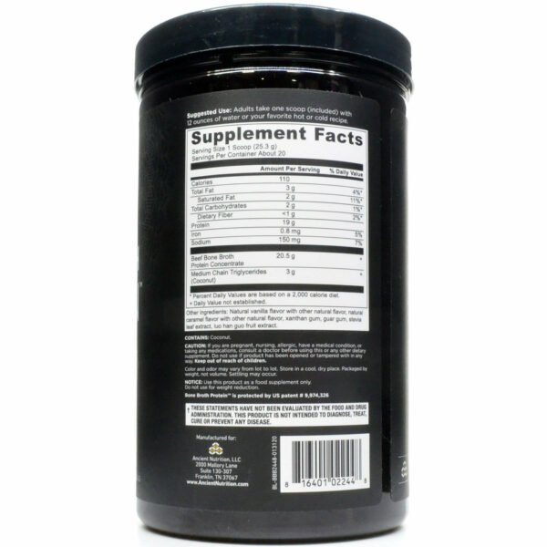 Bone Broth Protein Beef Salted Caramel 20 serv By Ancient Nutrition - Image 2