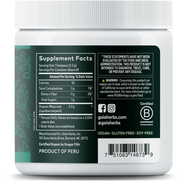 Maca Powder 8 oz (227 g) by Gaia Herbs - Image 2