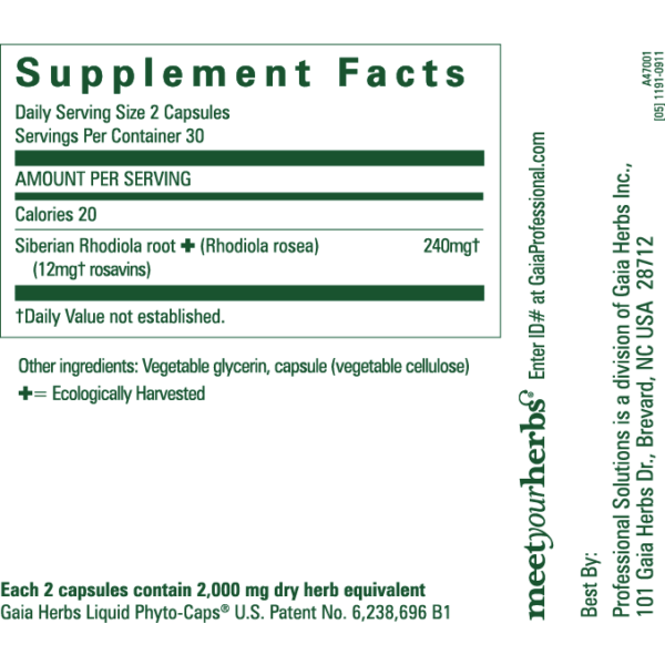Rhodiola Rosea 60 Liquid Phyto-Caps by Gaia Herbs - Image 2