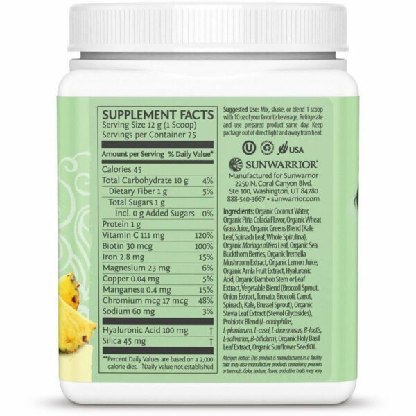Beauty Greens Collagen Boost Pina Coloda 25 servings By Sunwarrior - Image 2