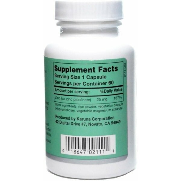 Zinc Picolinate 25 mg 60 caps by Karuna - Image 2