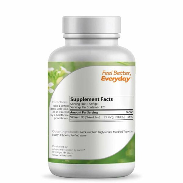 Vitamin D3 1000 IU 120 softgels by Zahler - Image 2