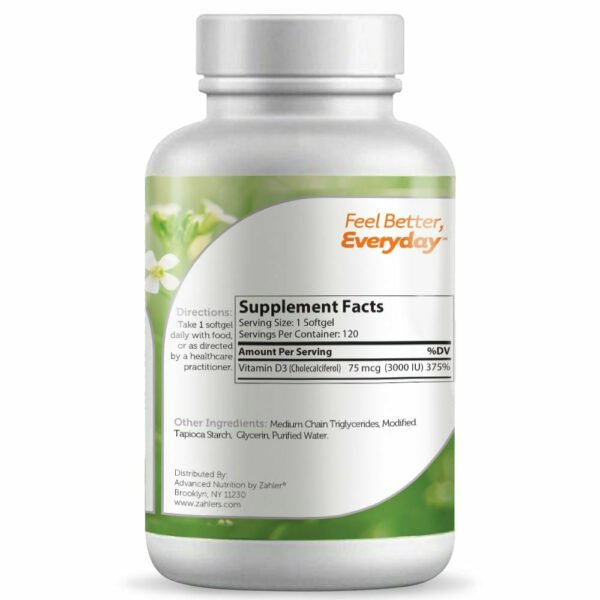 Vitamin D3 3000 IU 120 softgels by Zahler - Image 2