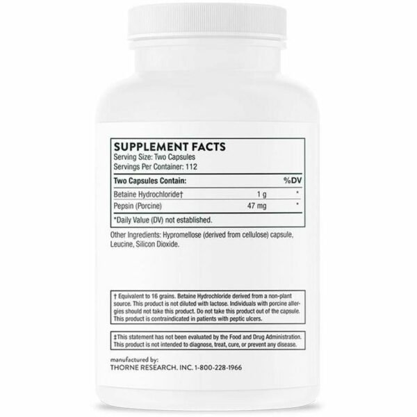 Betaine HCL & Pepsin 225 caps by Thorne Research - Image 2
