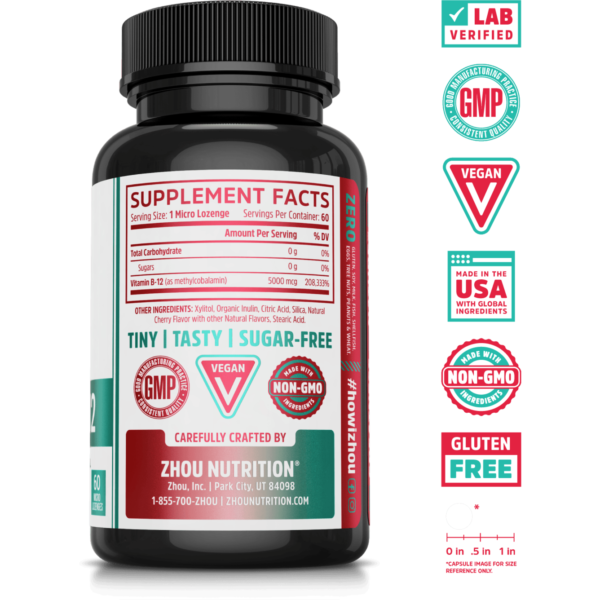 Methyl B12 5000 Cherry 60 loz By ZHOU Nutrition - Image 2