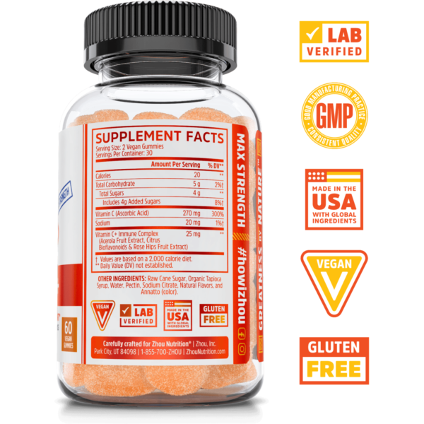 Vitamin C+ Gummies 60 ct By ZHOU Nutrition - Image 2